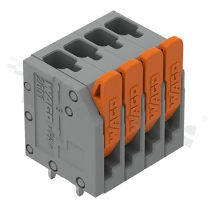 Listwa zaciskowa do PCB; przewód-płytka; na przewód 0.14 - 2.5 mm2; raster 3.5 mm; 4-torowa; 4 zaciskowa; kąt ułożenia przewodu względem płytki: 90; Push-in; szary; 300V/10A