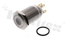 Push button switch; bistable; 19mm; solder terminals; stainless steel; dot red illumination; IP67.