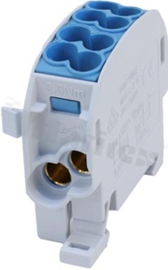 Złączka na szyne DIN; blok rozdzielczy odgałęźny;szary; jednobiegunowy; 25mm2; Al/Cu;1000V AC/DC ;152A