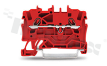 Installation terminal block; 1-level; through; 2-contacts for wire 0.25-2.5mm2 (22-14AWG); spring-loaded; red; for DIN rail; 600V/15A