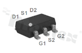 Tranzystor: N+N-MOSFET; unipolarny; 20V; 3.6A; 0.053ohm; 1.25W; -55+150 st.C; SMD; SOT23-6L