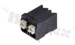 Listwa zaciskowa do PCB; w rastrze 5.00mm; 2-torowa; poziome wejście przewodu; na przewód 0.2-1.5mm2 (AWG 24-16); ze stykiem sprężynowym; czarna; UL 300V/12A