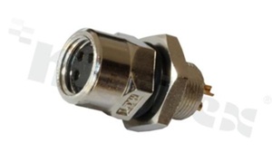 Gniazdo M8; bez klucza pozycjonującego; 4-stykowe; żeńskie; 3A; proste; na panel; z nakrętką od tyłu; lutowane; IP67