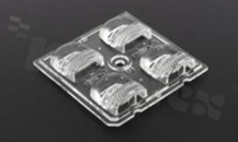 Soczewka do diod LED high power; kąt rozsyłu: asymetryczny ; ilość diod: 4; rozmiar: 50x50mm; wysokość: 9mm; rodzaj materiału: PMMA; sposób mocowania: kołek; śruby