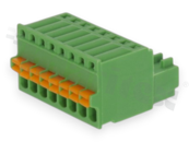 Pluggable terminal block; 3.50mm pitch; 7-ways; female; for wire 1.50mm2 (28-16AWG); wire insertion direction same as plug-in direction; p.bronze contacts; spring clamp; brass cage; UL 300/8A TUV 250/12A
