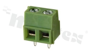 Listwa zaciskowa do PCB; w rastrze 5.00mm; 2-torowa; pionowa; na przewód 1.5mm2 (AWG 22-14); z ruchomą osłoną przewodu; ze śrubami na wkrętak krzyżowy; klatka mosiężna; zielona; UL 250V/16A