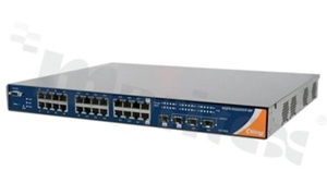 Switch przemysłowy PoE; Gigabit; zarządzalny; 22 porty 10/100/1000Base-T(X) RJ45 PoE; 2 porty Gigabit Combo PoE RJ45/SFP i 2 porty 1000Base-X SFP; temp. pracy: -40+60 st.C; zasilanie 100...240VAC; wbudowany zasilacz 1000W; montaż RACK