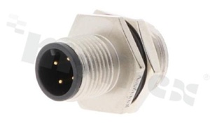 Gniazdo M12; kodowanie A; 4-stykowe; męskie; 4A; na panel; z nakrętką z tyłu; lutowane; IP68