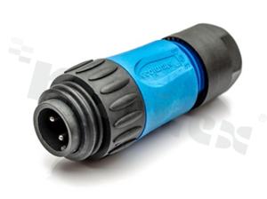 Wtyk ECOMATE seria C016, 4-stykowy (3+PE), męski, prosty, 16A, 400V, kabel: 0.75-2.5mm2( AWG18-14), styki srebrzone, skręcane, kolor: czarno-niebieski, IP67