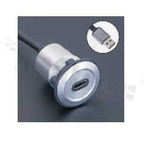 Gniazdo USBC3.1; żeńskie; otwór montażowy 22mm; podłączenie na wtyk USBC3.1 męski; długosć przewodu 100cm; korpus srebrny; stop aluminium.