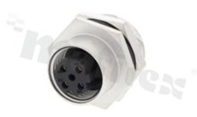 Gniazdo M12; kodowanie D; 4-stykowe; żeńskie; 4A; na panel; z nakrętką z tyłu; lutowane; IP68