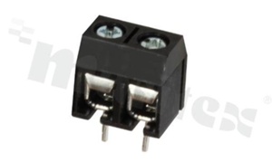 Listwa zaciskowa do PCB; w rastrze 5.00mm; 2-torowa; pionowa; na przewód 1.5mm2 (AWG 22-14); ze śrubami na wkrętak krzyżakowy; czarna; klatka stalowa; UL 300V/10A, TUV 250V/15A