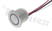Piezoelectric switch; bistable; 22mm; cable; stainless steel; ring green illumination.