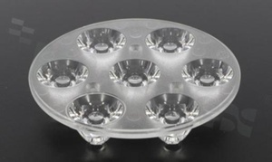 Lens for LED high power; angle: 38 degrees ; Number of LEDs: 7; Dimensions: round 67mm; Height: 13.4mm; material: PMMA; PC; Fastening: screw