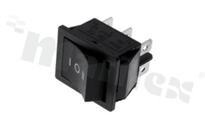 Rocker Switch; 2-pole; 2 positions; 28x22mm; pin terminals; black button; 16A/250V