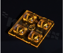 Lens for high power LEDs; light distribution: street type IESNA type III; number of diodes: 4; size: 50x50mm height: 7.1mm; material type: PMMA; fixing method: pin, screw, glue