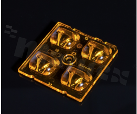 Lens for high power LEDs; light distribution: street type IESNA type III; number of diodes: 4; size: 50x50mm height: 7.1mm; material type: PMMA; fixing method: pin, screw, glue