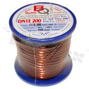 Insulated winding wire; with one layer of enamel insulation; diameter 2.00mm; SWG 14; -65+200 deg.C; 8.8m; 250g.