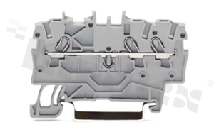 Złączka instalacyjna; 1-poziomowa; przelotowa; 3-zaciskowa na przewód 0.14-1.5mm2 (24-16AWG); ze stykiem sprężynowym; szara; na szynę DIN; 600V/15A