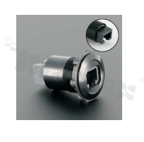 Gniazdo RJ45; żeńskie; otwór montażowy 22mm; podłączenie na wtyk RJ45 żeński; korpus czarny; stop aluminium.