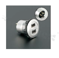 Gniazdo MicroUSB2.0; żeńskie; otwór montażowy 22mm; podłączenie na wtyk MicroUSB2.0 męski; korpus srebrny; stop aluminium.