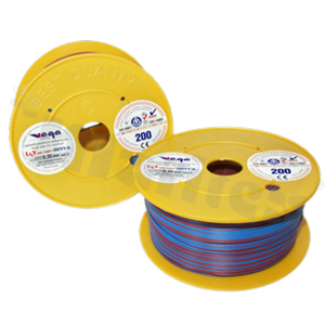 Przewód pojedynczy LGY/H05V-K; z wielodrutową miedzianą żyłą; niebieski/czerwony; przekrój 0.35mm2; AWG 22; 500V; -40+105 st.C; 200m.