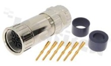 Wtyk LJ23; M23, 6-stykowy, żeński, prosty, 28A, na kabel, zaciskane piny, IP67