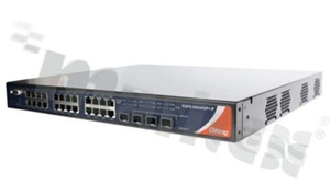 Industrial Layer-3 28-port managed Gigabit PoE Ethernet switch with 24x10/100/1000Base-T(X) P.S.E. and4x1G/10GBase-X; SFP+; operating temperature -40+60 deg.C; supply 100...240VAC; RACK