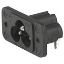 AC power inlet IEC 60320 C6, protection class I; mounting: flange with through holes, screw-on; PCB terminals; black; IP20; 2.5A, 250VAC