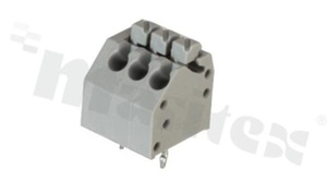Listwa zaciskowa do PCB; w rastrze 3.50mm; 3-torowa; skośne wejście przewodu; na przewód 0.20-1.00mm2 (28-18AWG); ze stykiem sprężynowym; czarna; UL 300V/10A, TUV 250V/10.5A