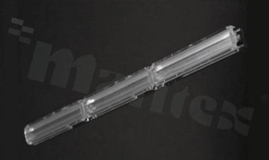 Lens for LED high power; angle: Oval 58 x 121 degrees FWHM; Number of LEDs: 3; Dimensions: 20x286mm; Height: 7.6mm; meterial: PMMA; Fastening: clips