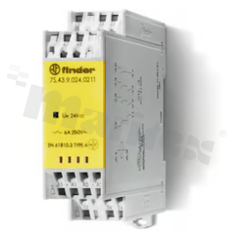 Przekaźnik bezpieczeństwa; wymuszone przełączanie; 4 zestyki (2Z + 1R + 1 pomocniczy); 6A/250VAC; napięcie cewki 24VDC; moc cewki 1.7W; -40÷70°C; IP20; zaciski push-in; na szynę DIN