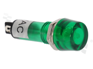 Lampka sygnalizacyjna neonowa; 10mm; terminale do lutowania; plastik; podświetlenie zielone; 230V
