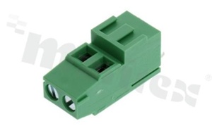 Listwa zaciskowa do PCB; w rastrze 5.08mm; 2-torowa; pionowa; na przewód 2.5mm2 (AWG 28-12); ze śrubami na wkrętak płaski; klatka mosiężna; zielona; UL 300V/20A, TUV 250V/24A