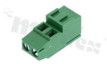 PCB terminal block; pitch 5.08mm; 2-ways; vertical; wire range 2.5mm2 (AWG 28-12); with screws for a flat screwdriver; brass cage; green color; UL 300V/20A, TUV 250V/24A