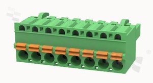 Pluggable terminal block; 5.08mm pitch; 8-ways; female; for wire 2.50mm2 (26-12AWG); wire insertion direction same as plug-in direction; p.bronze contacts; spring clamp; brass cage; UL 300/10A TUV 320/20A