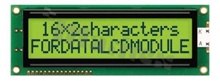 Wyświetlacz LCM; LCD znakowy; 16x2 znaków; STN pozytywowy żółto-zielony Y/G ; z żółto-zielonym Y/G podświetleniem LED; kąt patrzenia 6:00;5.0 V;  dodatklowa czcionka Cyrylica