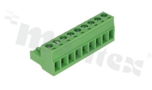 Pluggable terminal block; 5.00mm pitch; 9-ways; female; for wire 2.50mm2(28-12AWG); wire insertion direction same as plug-in direction; p.bronze contacts; brass cage; UL 300V/16A