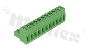 Pluggable terminal block; 5.00mm pitch; 11-ways; female; for wire 2.50mm2(28-12AWG); wire insertion direction same as plug-in direction; p.bronze contacts; brass cage; UL 300V/16A