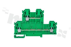 Złączka szynowa;2-poziomowa;3 zaciskowa na przewód 0,5-4mm2; zacisk śrubowy; zielona; na szyne DIN; 1000V/32A