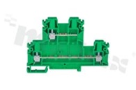 Installation terminal block; 2-level; 3-contacts; for wire 0,5-4mm2; screw terminal; green; Din rail; 1000v/32A