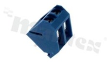 Listwa zaciskowa do PCB; w rastrze 5.00mm; 2-torowa; skośna; na przewód 2.5mm2 (AWG 12-26); z ruchomą osłoną przewodu; ze śrubami na wkrętak płaski; klatka mosiężna; niebieska; UL 300V/15A, TUV 250V/15A