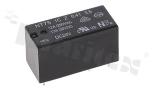 Przekaźnik elektromagnetyczny; prąd znamionowy 12A; napięcie cewki 24VDC; pojedynczy styk przełączny (1C); 12A/30VDC; 12A/250VAC