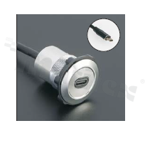 USBC3.1 socket; female; mounting hole 22mm; USBC3.1 male plug connection; cable length 100cm; silver; aluminum alloy.