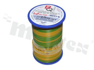 Single wire LGY/H05V-K; with copper multi-strand; yellow/green; cross section 0.75mm2; AWG 18; 500V; -40+105 deg.C; 25m.