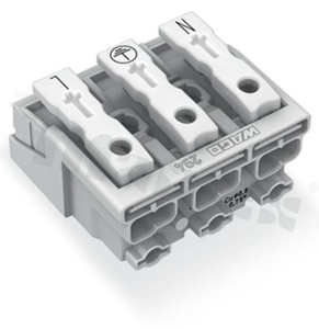 Installation terminal block; 3-ways; 15-clamps; for wire 0.5-2.5mm2 (22-14AWG); without PE contact; white; 500V/24A