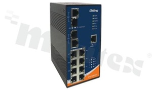 Switch przemysłowy PoE; zarządzalny; 8 portów 10/100Base-T(X) RJ45 PoE i 2 porty Gigabit Combo RJ45/SFP; temp. pracy: -40+70 st.C; zasilanie redundantne 12...36VDC; montaż na szynie DIN
