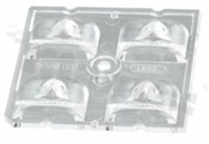 Soczewka do diod LED high power; kąt rozsyłu: asymetryczny ; ilość diod: 4; rozmiar: 50x50mm; wysokość: 7.3mm; rodzaj materiału: PMMA; sposób mocowania: śruby