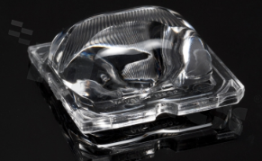 Lens for LED high power; angle: asymmetric; Number of LEDs: 1; Dimensions: 25x25mm; Height: 8.4mm; meterial: PMMA; Fastening: tape; pin