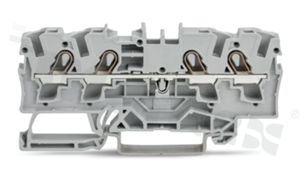 Installation terminal block; 1-level; through; 4-contacts for wire 0.5-6.0mm2 (20-10AWG); spring-loaded; grey; for DIN rail; 600V/30A